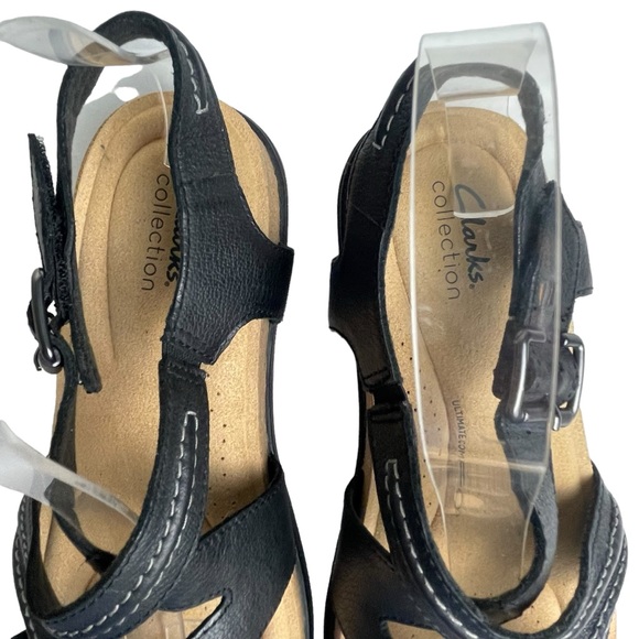 Clarks WMN Brynn Ave Sandals Leather Black Comfort Strappy Wedge Platform Sz 9.5 - Picture 4 of 15